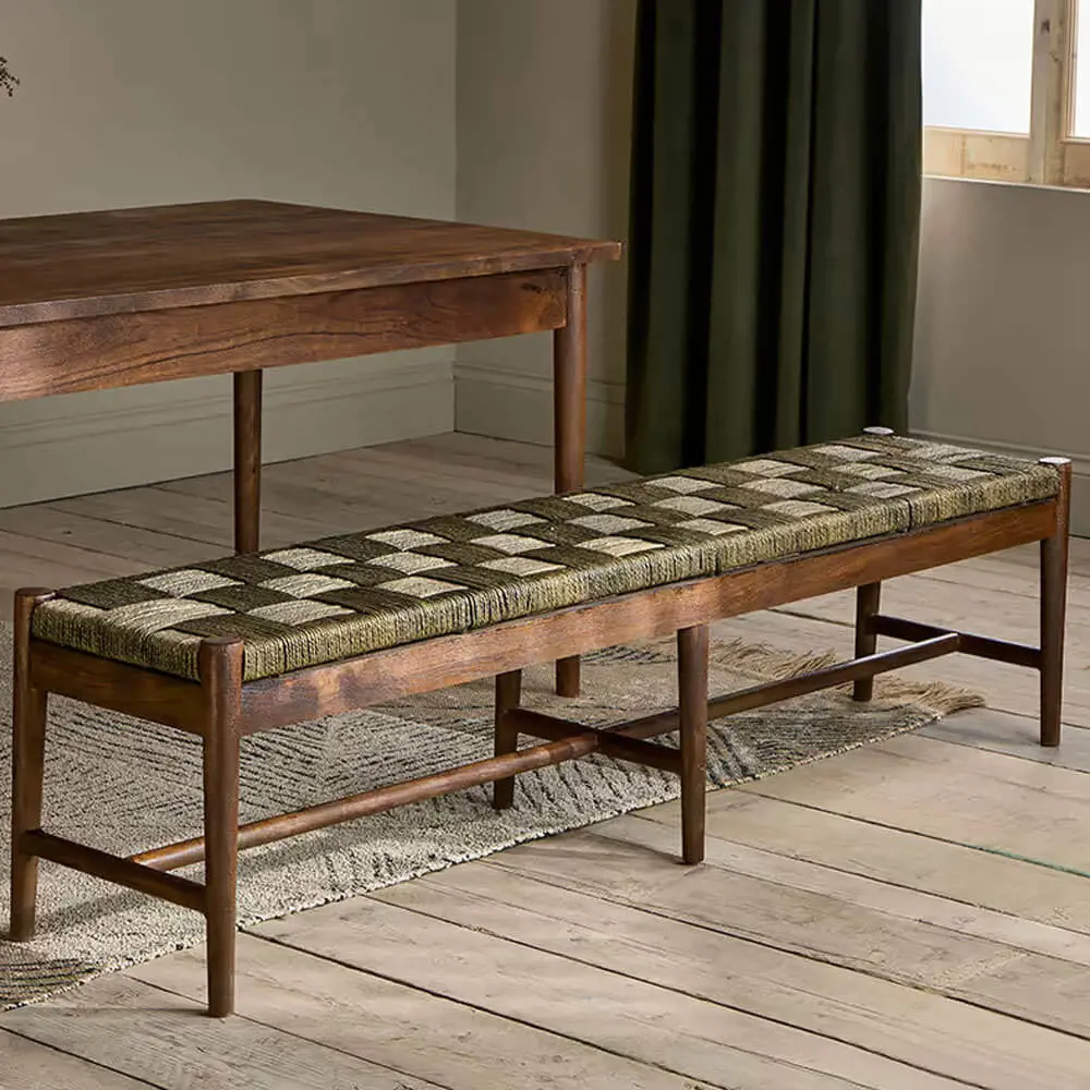 Nkuku Small Washed Raunak Acacia Walnut Acacia Woven Bench